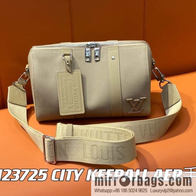 [Boutique‑grade] M23725 apricot, full leather men\'s bag pillow bag series CITY KEEPALL AER handbag M22486 57082 M23725 City Keepall handbag