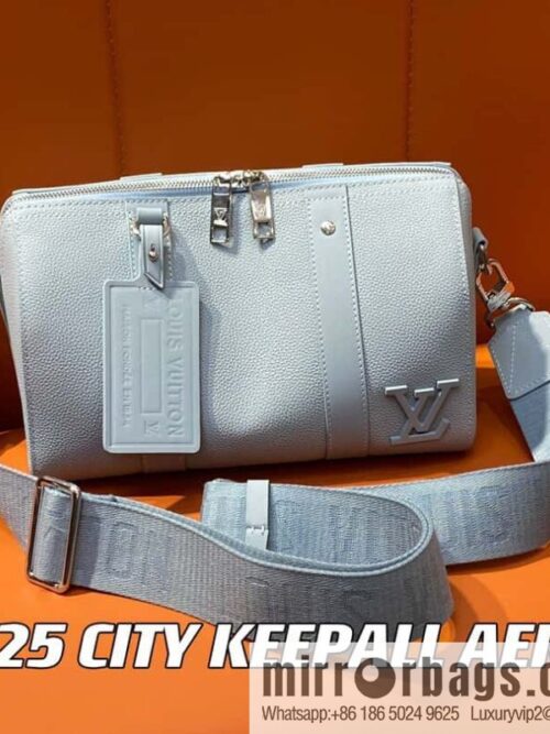 [Boutique‑grade] M23725 light blue, full leather men\'s bag pillow bag series CITY KEEPALL AER handbag M22486 57082 M23725 City Keepall handbag
