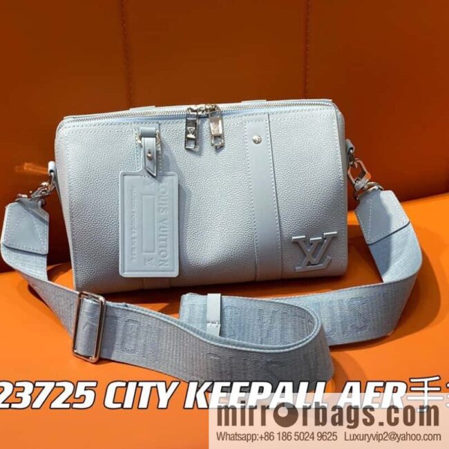 [Boutique‑grade] M23725 light blue, full leather men\'s bag pillow bag series CITY KEEPALL AER handbag M22486 57082 M23725 City Keepall handbag
