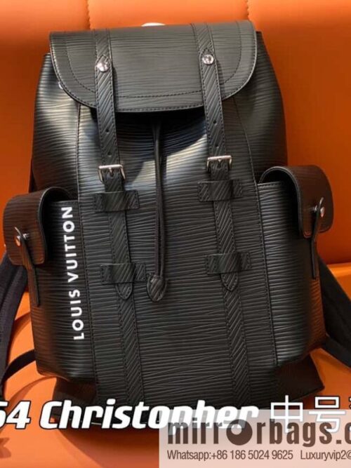 [Premium‑quality] M23764 black letters, full leather epi backpack series Christopher medium backpack M41709