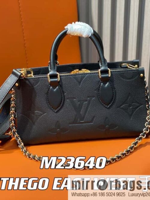 [Premium‑quality] M23640 black full leather embossed square bag series, autumn and winter new ONTHEGO EAST WEST handbag M23698