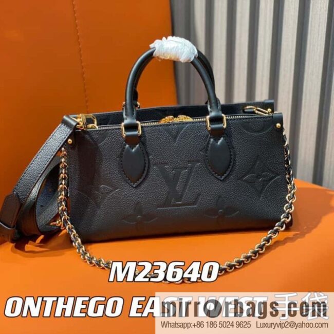 [Premium‑quality] M23640 black full leather embossed square bag series, autumn and winter new ONTHEGO EAST WEST handbag M23698