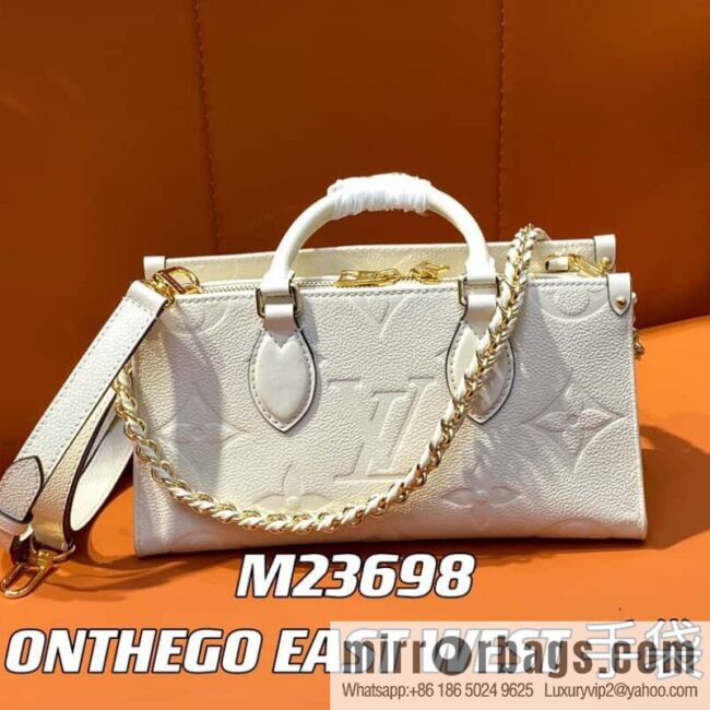 [Boutique‑grade] M23698 meters white, full leather embossed square bag series, autumn and winter new ONTHEGO EAST WEST handbag M23640