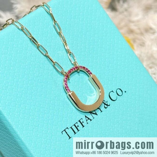 ☀️Tiffany Lock Pink Half Diamond Lock Head Necklace ☀️