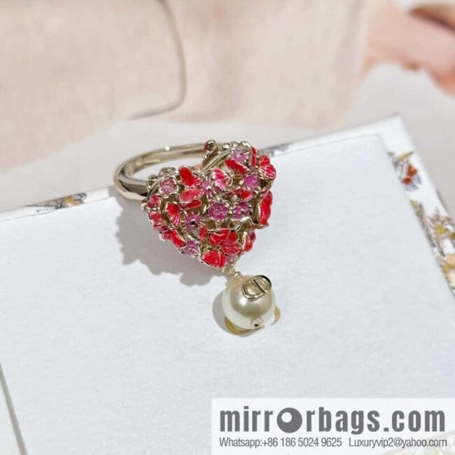 New ☑️ DIOR size pearl peach heart love ring
