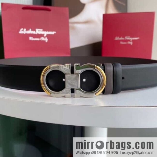 Ferragamo\'s new 3.5cm Gancio double-circle intercolored edge metal clip buckle, with the first layer of cowhide belt