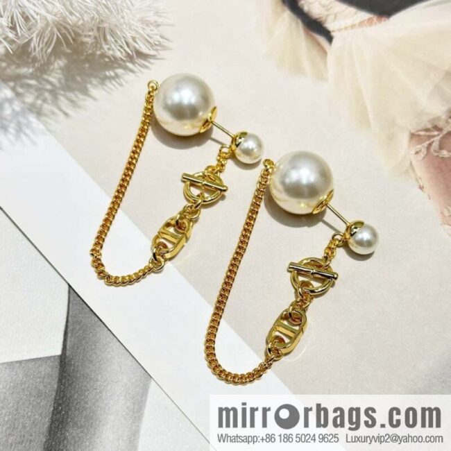 New ☑️ DIOR gold CD size pearl tassel stud earrings