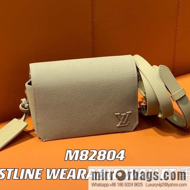 [Boutique‑grade] M82804 apricot, full leather men\'s bag messenger bag series, new FASTLINE WEARABLE WALLET handbag in autumn and winter