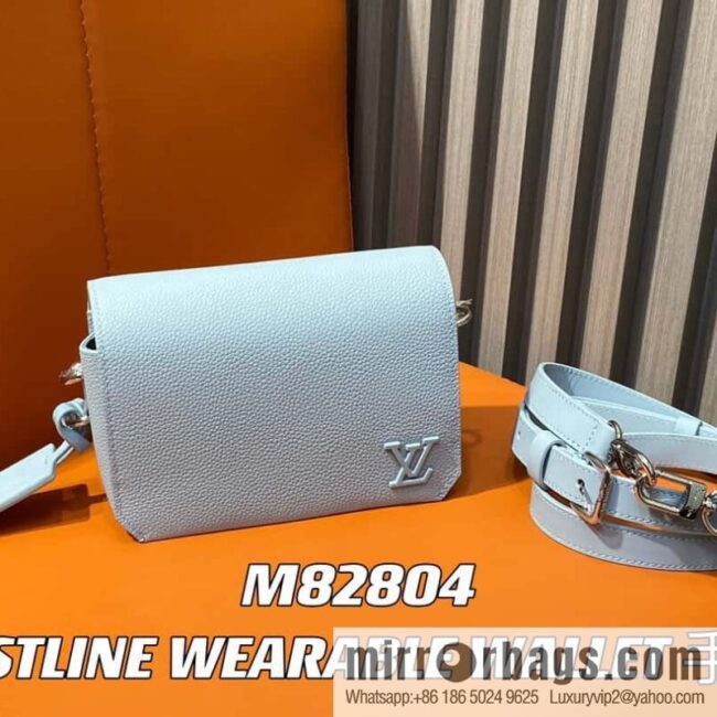 [Boutique‑grade] M82804 light blue, full leather men\'s bag messenger bag series, new FASTLINE WEARABLE WALLET handbag in autumn and winter