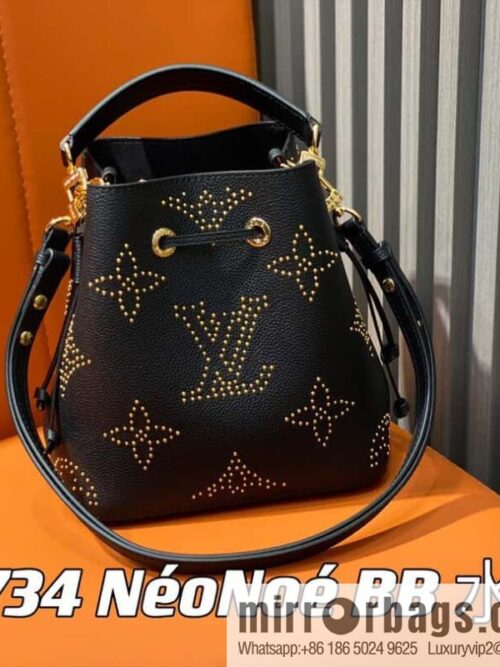 [Premium‑quality] M46734 black full leather willow nail bucket bag series Néo Noé BB bucket bag