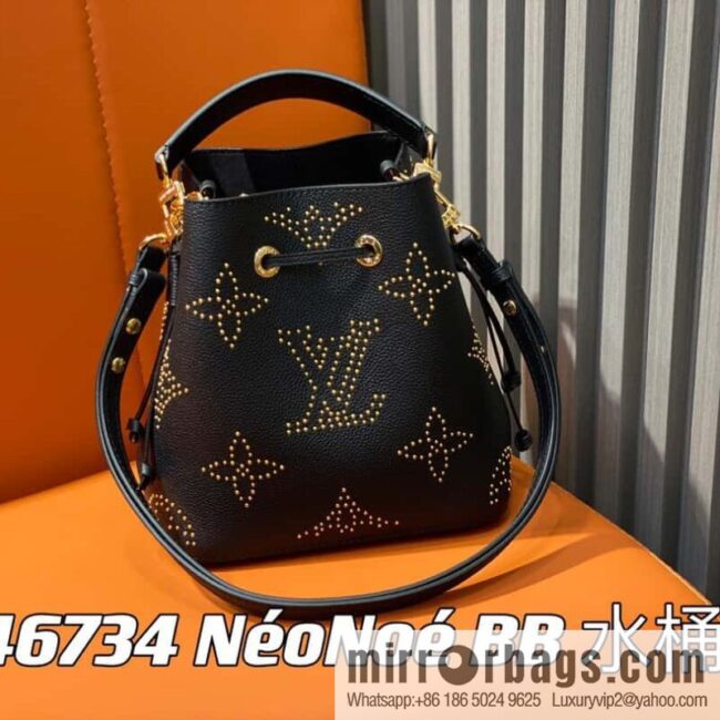 [Premium‑quality] M46734 black full leather willow nail bucket bag series Néo Noé BB bucket bag