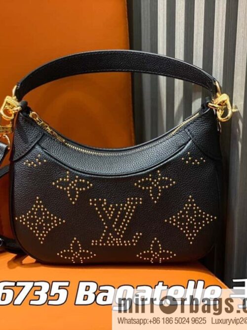 [Boutique‑grade] M46735 black full leather willow nail croissant series, this Bagatelle handbag m46091 full leather rivet with nails, crescent bag, pea bag, croissant bag