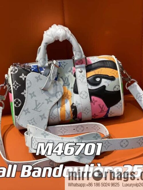 [Boutique‑grade] M46701 white flower, men\'s bag pillow bag series Keepall Bandoulière 25 handbag LVPortrait series shoulder backpack