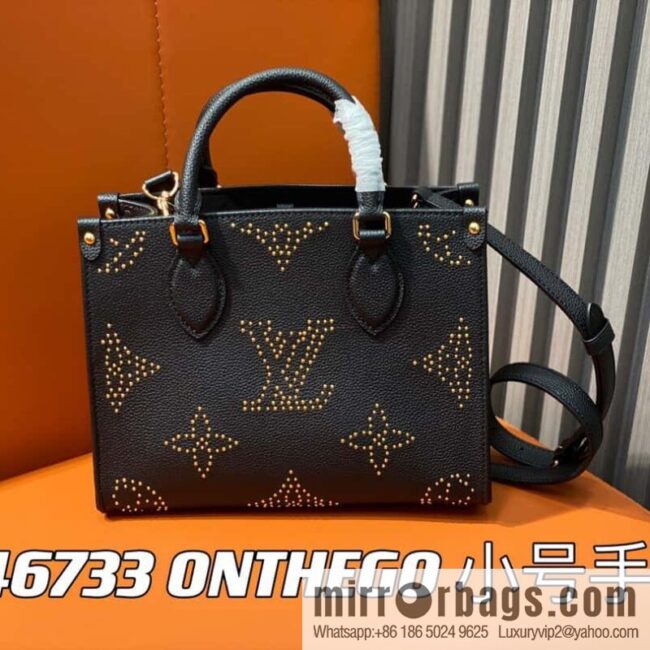 [Premium‑quality] M46733 black full leather willow nail square bag series ONTHEGO small handbag