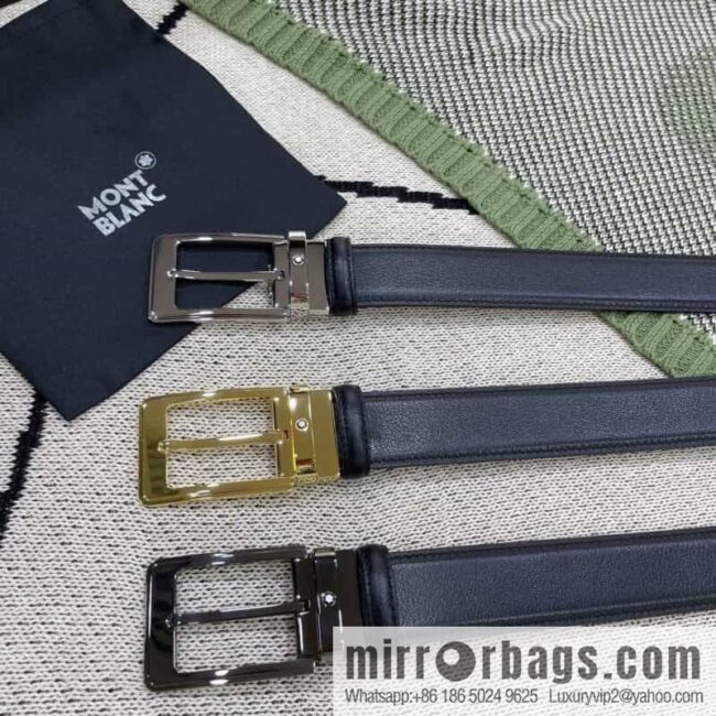 MONTBLANC\'s new black series pin buckle double-sided delicate first-layer cowhide belt