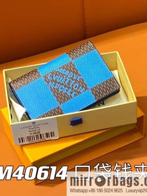 [Boutique‑grade] M40614 blue large plaid pocket wallet