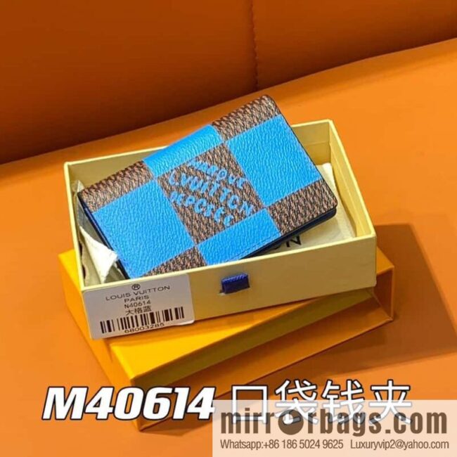 [Boutique‑grade] M40614 blue large plaid pocket wallet