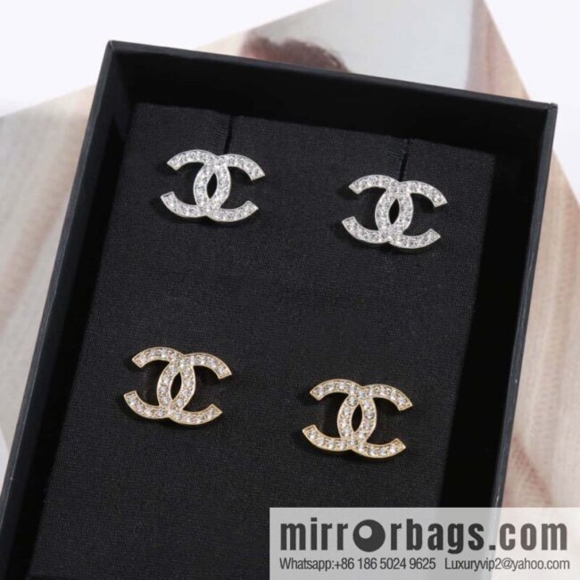☀️New ☑️ chanel c1 full diamond double c earrings stud earrings ☀️