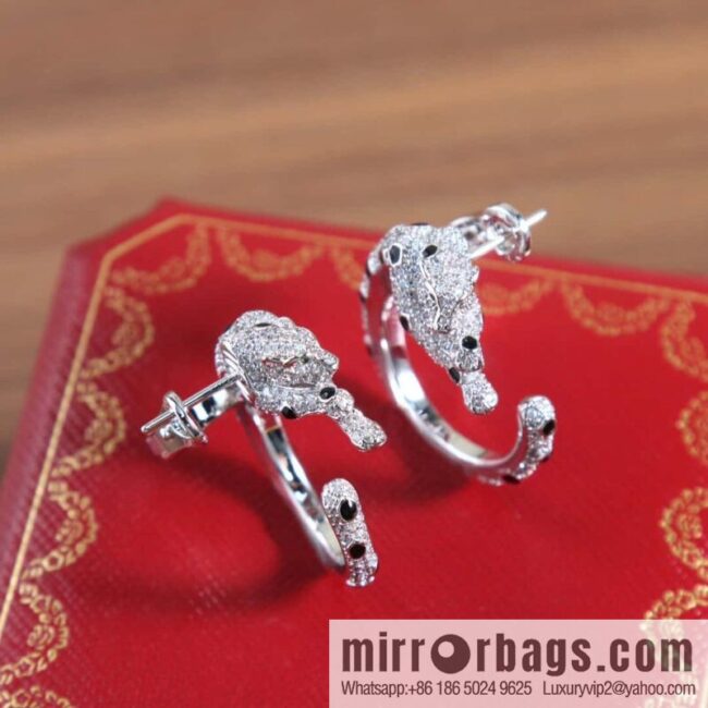 ☀Cartier Cartier Jungle Series Full Diamond Leopard Ear Shot Earrings Stud Earrings