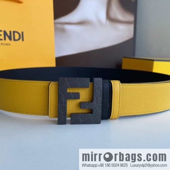 FENDI Fendi, Men\'s FF pattern metal buckle first layer cowhide double-sided belt 4.0cm