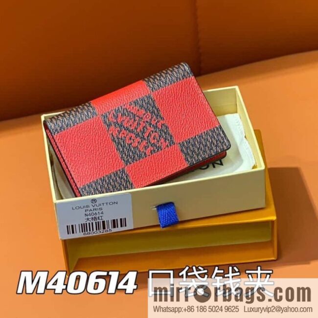 [Boutique‑grade] M40614 red big plaid pocket wallet