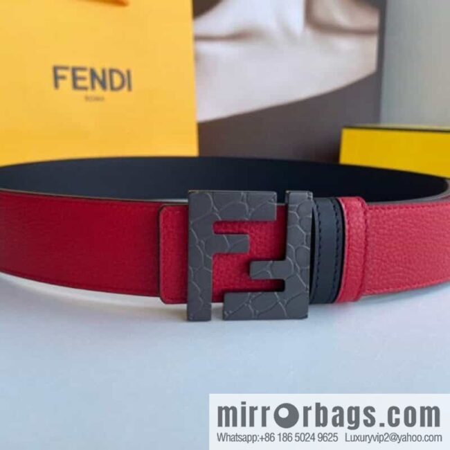 FENDI Fendi, Men\'s FF pattern metal buckle first layer cowhide double-sided belt 4.0cm