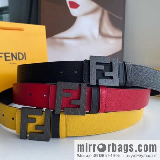 FENDI Fendi, Men\'s FF pattern metal buckle first layer cowhide double-sided belt 4.0cm