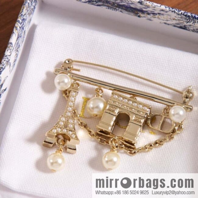 New ☑️ DIOR pearl Eiffel Tower Arc de Triomphe brooch