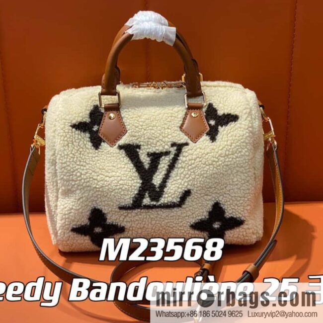 [Premium‑quality] M23568 meters white, lamb wool pillow bag speedy series Speedy Bandoulière 25 handbag
