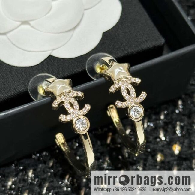 ☀️New ☑️ Chanel C1 Double C Semicircular Pentagram ⭐ Star Stud Earrings ☀️