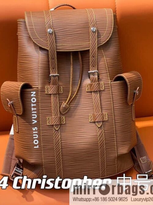 [Premium‑quality] M23764 brown letters, full leather epi backpack series Christopher medium backpack M41709