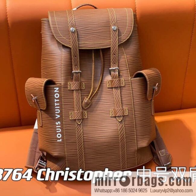 [Premium‑quality] M23764 brown letters, full leather epi backpack series Christopher medium backpack M41709