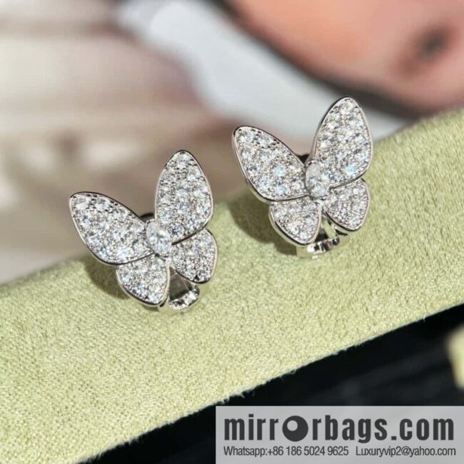 ❗️New ❗️ ☀️ Original ☀️ Van Cleef & Arpels Two Butterfly Full Diamond Butterfly, Earrings Ear Shot  ☀
