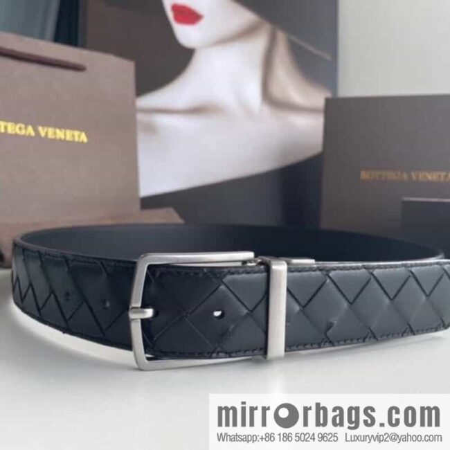 BottegaVenta (Bottega) woven first layer cowhide Intrecciato belt rotating metal buckle 3.8cm
