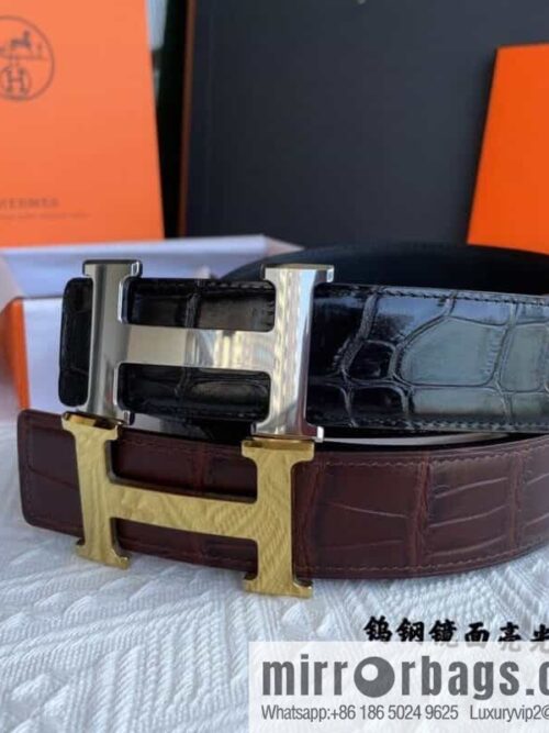 IMG_2517-800x8002cgcghligo381848_20250701195012.jpg Hermes Hermes, exquisite Wu Gang glossy buckle, imported cowhide pressed crocodile pattern cowhide belt 38cm