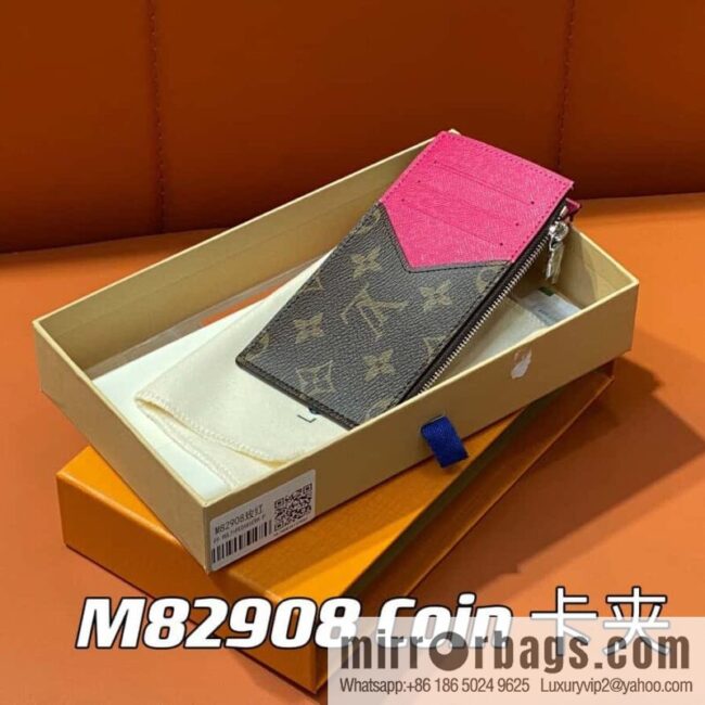 [Premium‑quality] M82908 monogram plum red, card clip wallet series, this Coin card holder