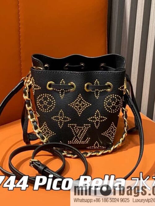 [Boutique‑grade] M82744 black full leather mini bucket bag series Pico Bella bucket bag