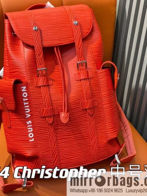[Premium‑quality] M23764 red letters, full leather epi backpack series Christopher medium backpack M41709 M41379
