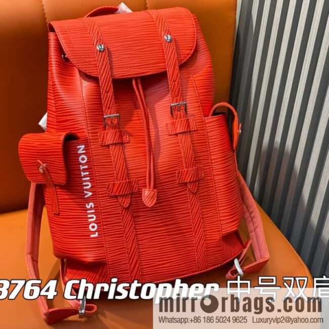 [Premium‑quality] M23764 red letters, full leather epi backpack series Christopher medium backpack M41709 M41379