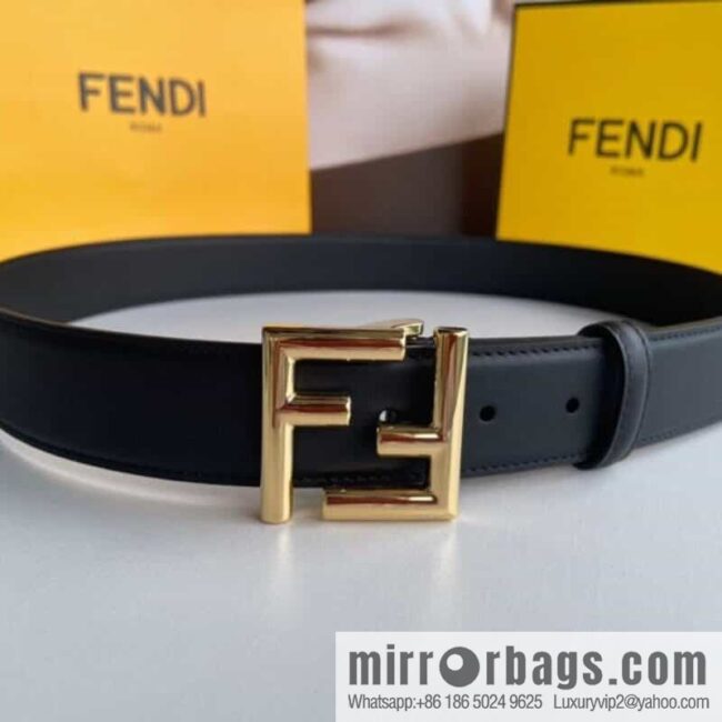FENDI Fendi men\'s FF logo exquisite craftsmanship metal buckle, first layer cowhide belt