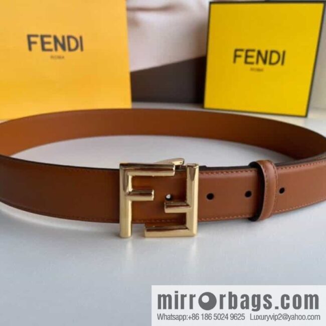 FENDI Fendi men\'s FF logo exquisite craftsmanship metal buckle, first layer cowhide belt