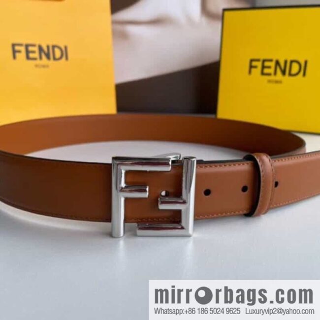 FENDI Fendi men\'s FF logo exquisite craftsmanship metal buckle, first layer cowhide belt