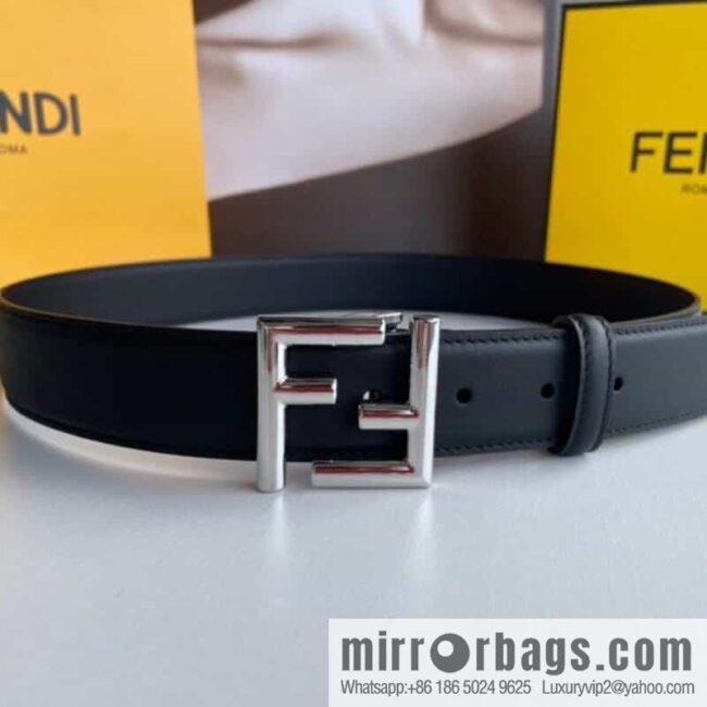 FENDI Fendi men\'s FF logo exquisite craftsmanship metal buckle, first layer cowhide belt