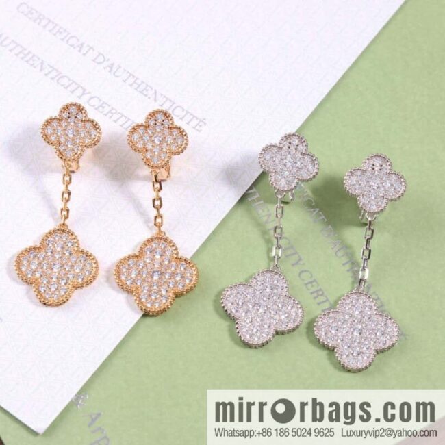 Van Cleef & Arpels Magic Alhambra Full Diamond Clover Ear Pat Earrings Earrings