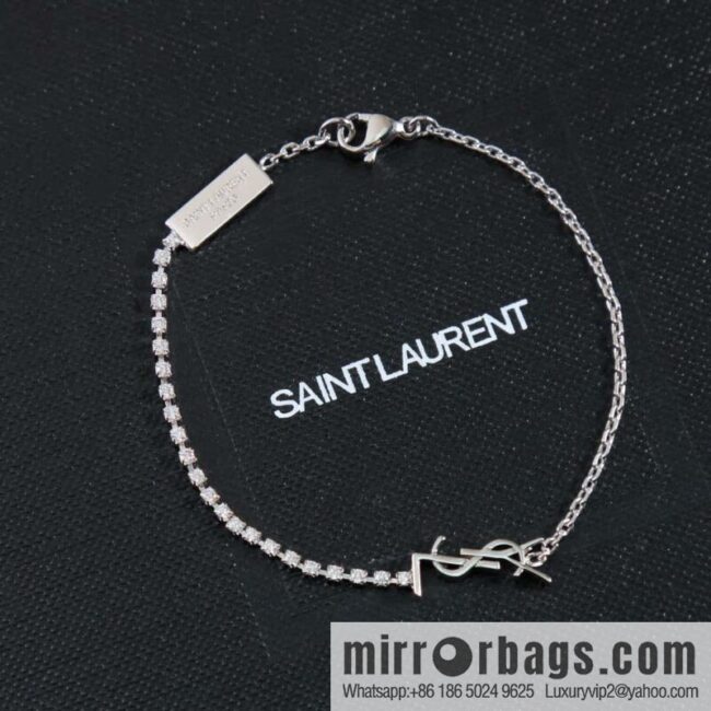 ❗️New ❗️ [Style] Saint Laurent Silver Full Diamond YSL Bracelet