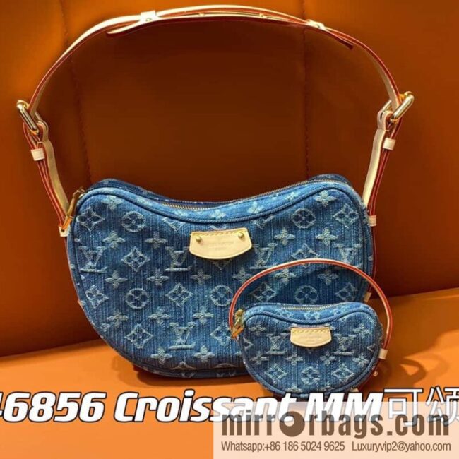 [Boutique‑grade] M46856 blue, denim bowl bean bag series Croissant MM croissant bag 2024 early spring series croissant bag
