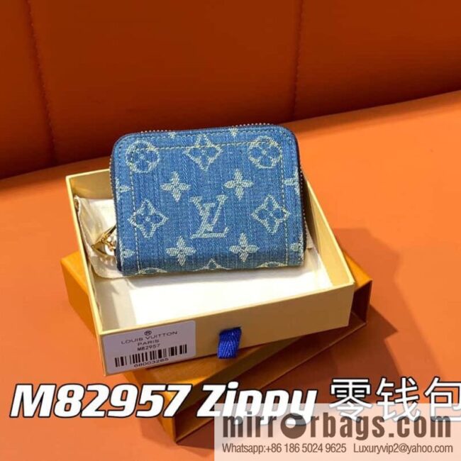[Premium‑quality] M82957 blue denim, single zipper wallet series Zippy zero wallet