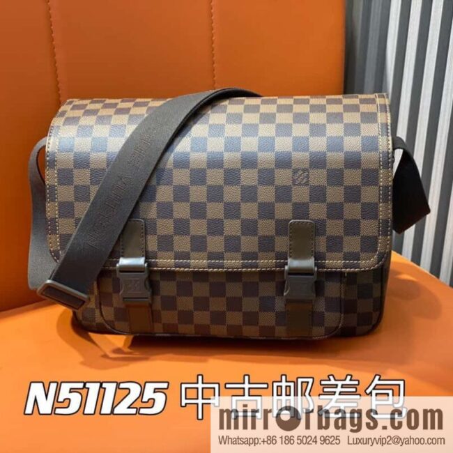 [Boutique‑grade] N51125 coffee grid, medieval men\'s bag messenger bag series, medieval messenger bag