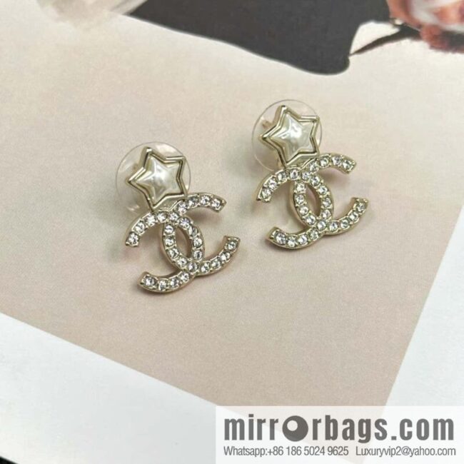 ☀️New ☑️ Chanel C2 double c pentagram ⭐ star stud earrings ☀️