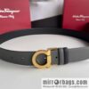 Salvatore Ferragamo Men\'s 3.5cm Exquisite Semicircular Horseshoe Metal Buckle Top Cowhide Double Sided Belt
